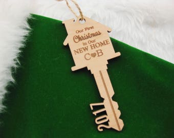 Our first Christmas in our new home ornament- Our First House Ornament, Key Ornament, personalized gift, First Home Ornament