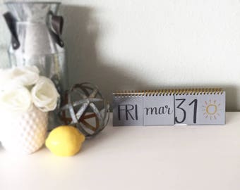 Flippin' Flip Desktop Calendar, Hand Lettered Words Numbers Doodles, Sassy Office Decor, Dorm Classroom, Entryway, Command Center Date