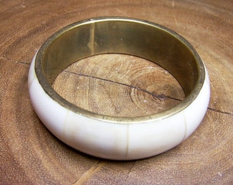 Bone Bangle Bracelet with Brass Interior Unsigned