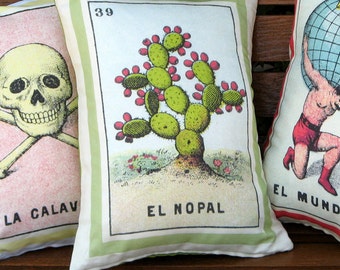 El Nopal Loteria Cactus Pillow Cover circa 1920 - Mexican Loteria Home Decor, Day of the Dead, Dia de los Muertos, Mexican Cactus Cushion