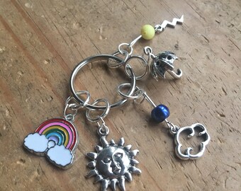 What's The Weather? Stitch Markers, Progress Markers, Knitting Markers, Crochet Markers - Set of 5
