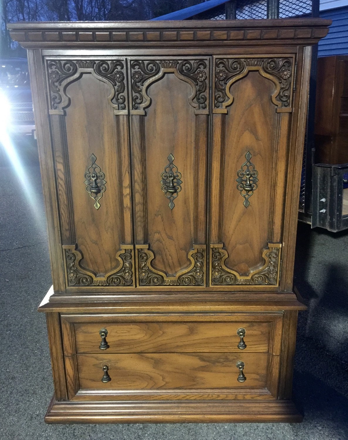 Vintage Ornate Hollywood Regency Tall Armoire Chest Dresser