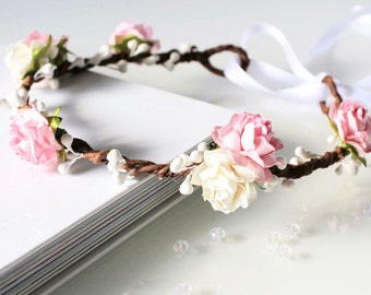 Pink Flower Crown Wedding, Pink Floral Crown, Bridal Flower Crown, Boho flower crown, flower girl crown, bridesmaid, wedding flower crown