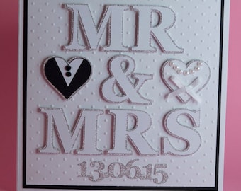 Mr & Mrs Wedding Handmade Wedding Card Personalised with Wedding Date, personalised wedding card, bride and groom card, wedding day keepsake