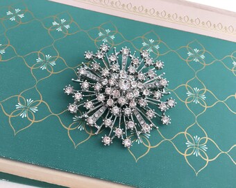 Art Deco Brooch.Rhinestone Brooch.Starburst Brooch.Starburst pin.Wedding Dress Brooch.Snowflake crystal pin.Star Brooch Pin.Starburst Broach