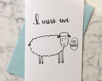 Handmade Punny Ewe Card - I miss ewe. Pun card.