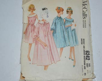 Vintage McCall's 6242 60s 1962 Misses' Yoked Nightgown And Matching Duster size 11 bust 31 1/2