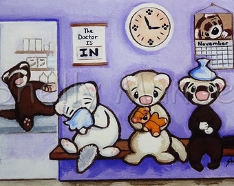Waiting Room at the Vets Office - Ferret Art Print - by Shelly Mundel