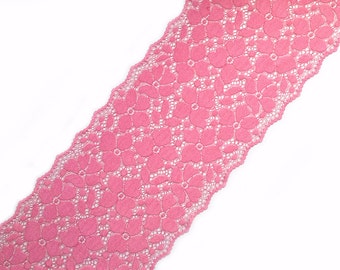 Stretch Lace pink color, pink lace, elastic lace, lingerie lace, wide lace, width 9,25 inch lace, 23,5 cm lace, lace per meter, Nr 2427