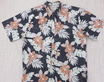 Hawaiian Shirt Men COOKE STREET Copyrighted Hibiscus Floral Reverse Print Black Aloha Shirt 100% Cotton Camp - XL - Oahu Lew's Shirt Shack