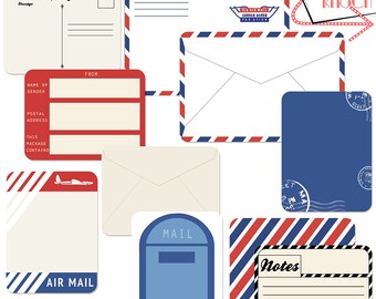 Airmail Project Life Journal Cards, digital scrapbooking, pocket scrapping, Printable, INSTANT DOWNLOAD, Postal, Mailbox,Envelope, Stamp
