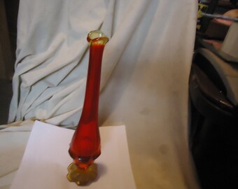 Vintage Amberina Glass Stretch Tall Bud Vase 11 1/2" Tall, collectable