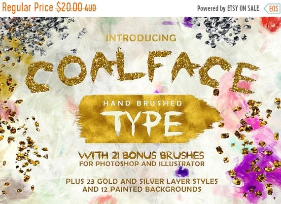 70% OFF Sale Coalface Brush Font Typeface - Plus BONUS Gold and Silver Photoshop Layer Styles, Brushes, Backgrounds