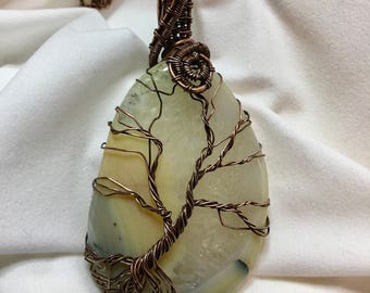 Tree of Life on Druzy Agate - Wire Wrapped necklace