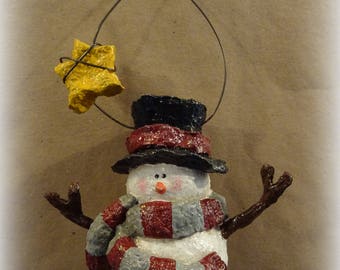 Handmade Snowman Ornament Crimson/Gray, Snowman Decor, Christmas Decoration, Snowman Sculpture