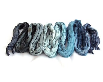 Silk scarf, Hand painted scarf, Night scarf, ombre scarf, Blue scarf, crinkle scarf, Dyed scarf, Blue Gray long scarf, Fashion scarf