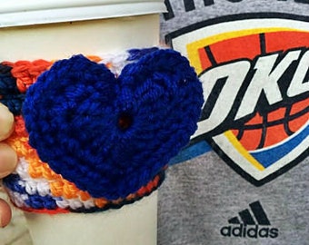 Crocheted OKC Thunder Heart Cozy