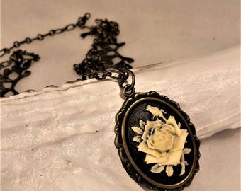 Floral Victorian style cameo necklace