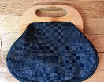 1970's Vintage "Carrying Class" Wooden Handle Clutch Bag