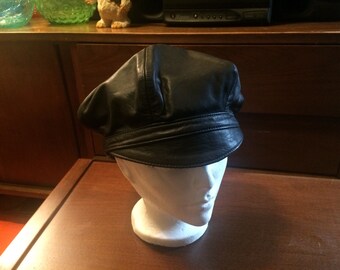 Vintage 90's Grunge Black Leather Newsboy Cap