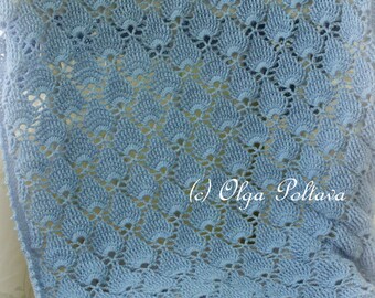 Blue Lace Baby Blanket Crochet Pattern, Summer Newborn Afghan Pattern, Instant PDF Download