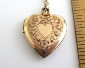 12K Gold Filled & Sterling Silver Double Heart Picture Locket Pendant Necklace - Vintage, Sweetheart
