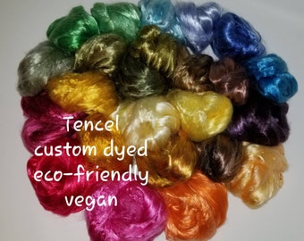 Tencel fiber - 1oz - vegan eco friendly cellulose - spinning felting fiber fiber custom dyed choose your color - roygbiv rainbow lyocel