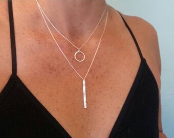 Tiny Sterling Silver Necklace, Circle Pendant, Hammered Circle, Silver Necklace, Sterling Silver, Dainty Necklace