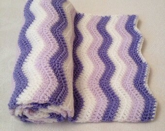 Hand crochet 3 shade ripple baby blanket