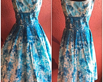 1950s Butterfly Print Sundress Novelty Print Cotton Dress XS