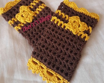Crochet Fingerless Gloves, wrist warmer fingerless mittens, winter gloves fingerless arm warmers with butterfly