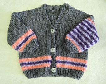 Baby Cardigan Jacket Unique Hand Knitted 16 Inch 3-6 Months