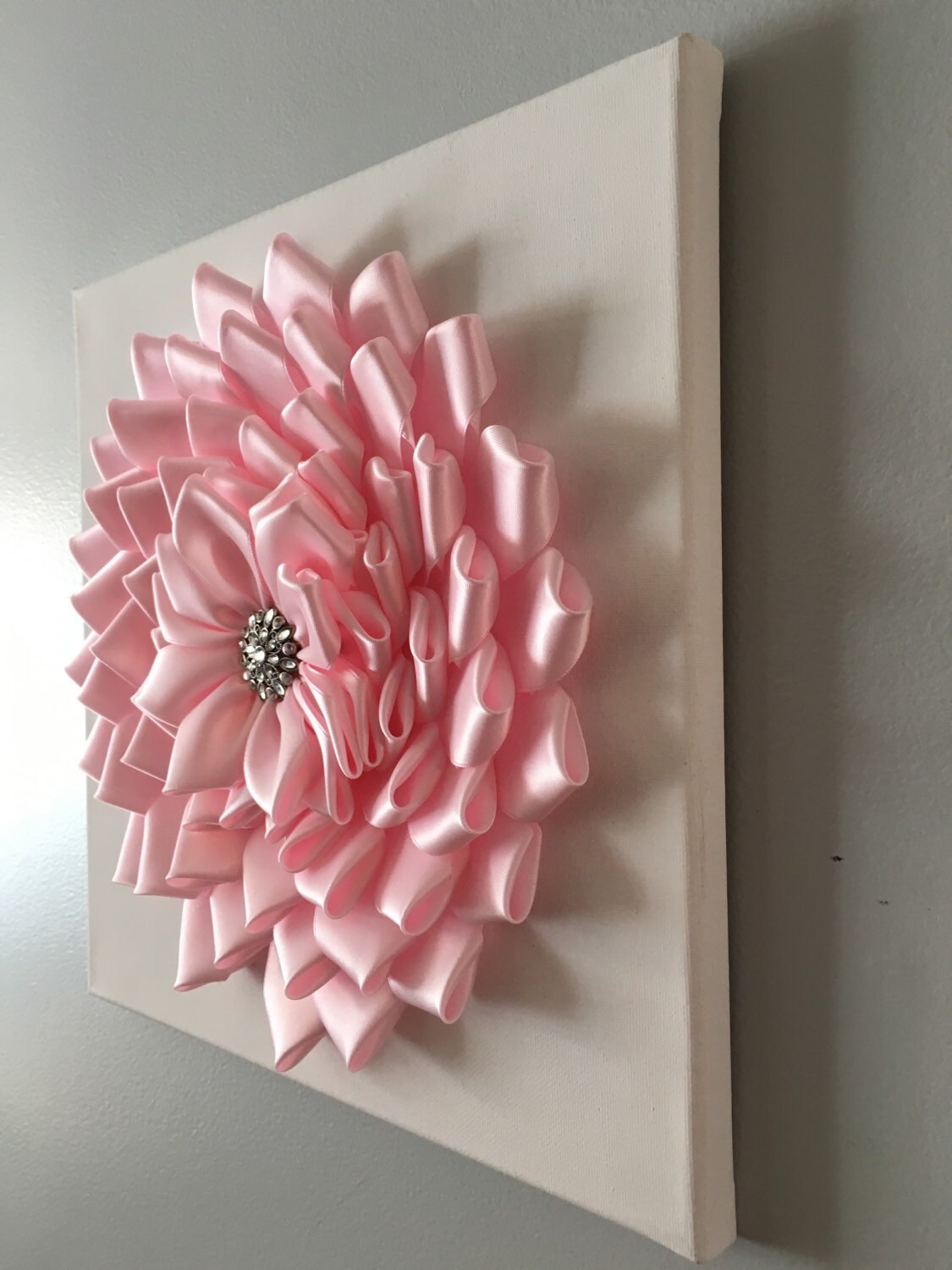 Baby Pink Kanzashi Flower Wall Art 12x12 Zoom