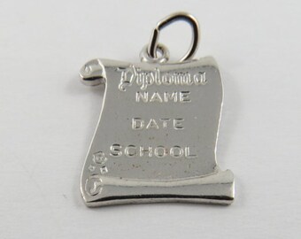 Graduation Scroll Diploma Sterling Silver Charm or Pendant.