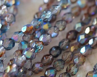 6mm Fire Polished Beads - Crystal Rainbow Luster - Crystal Beads - Faceted Beads - Bead Soup Beads