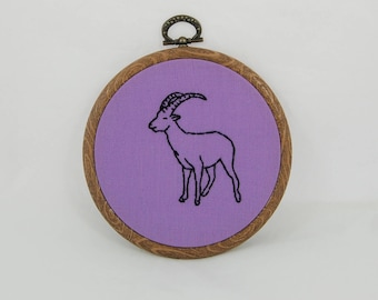 Purple Goat Embroidered Hoop Art