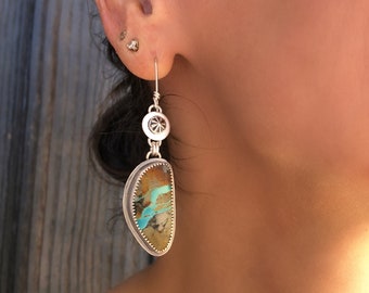 RESERVED. Royston Ribbon Turquoise Dangle Earrings, One Of A Kind Turquoise Drop Earrings For Her, Star Jewerly, Special Gift Ideas For Mom