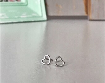 Tiny Heart Earrings, Silver Heart Earrings, Open Heart Studs, Heart Studs, Wedding Jewelry, Bridal Earrings, Heart Jewelry, Tiny Heart Studs