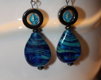 Poseidon's Tears Hematite & Glass Drop Earrings