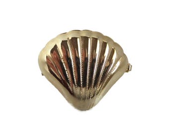 Sea Shell Scarf Clip, Vintage Gold Tone Scarf Slide, Gift for Her