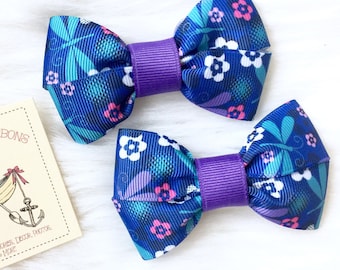 Dragonflies and Flowers - Set of TWO Hair Bows / Barrettes / Clips!