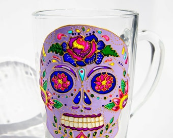 Mexican Skull Mug, Dia de los Metros Sugar Skull Cup, Day of the Dead