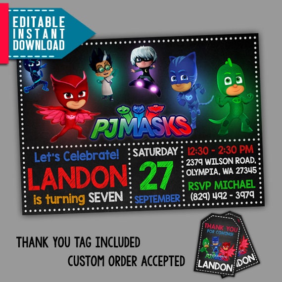 Pj Masks Invitations Pj Masks Birthday PJ Masks Party