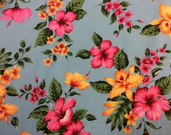 Hawaiian Print Cotton Fabric (Yardage Available)