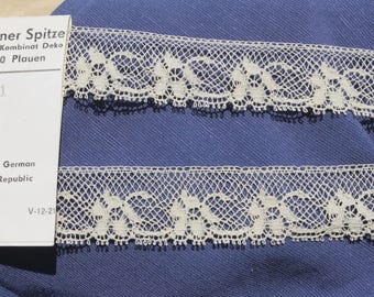 suberb vintage 1950s Plauener Spitze natural tone ecru valenciennes all cotton lace trim 5 meters 20 mm wide Unused