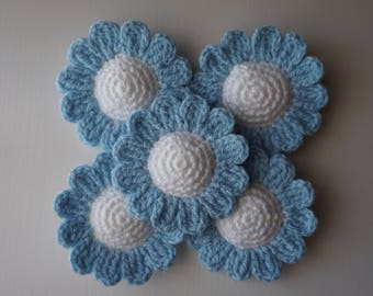 5 Handmade Crochet Flowers 6.5 cm.