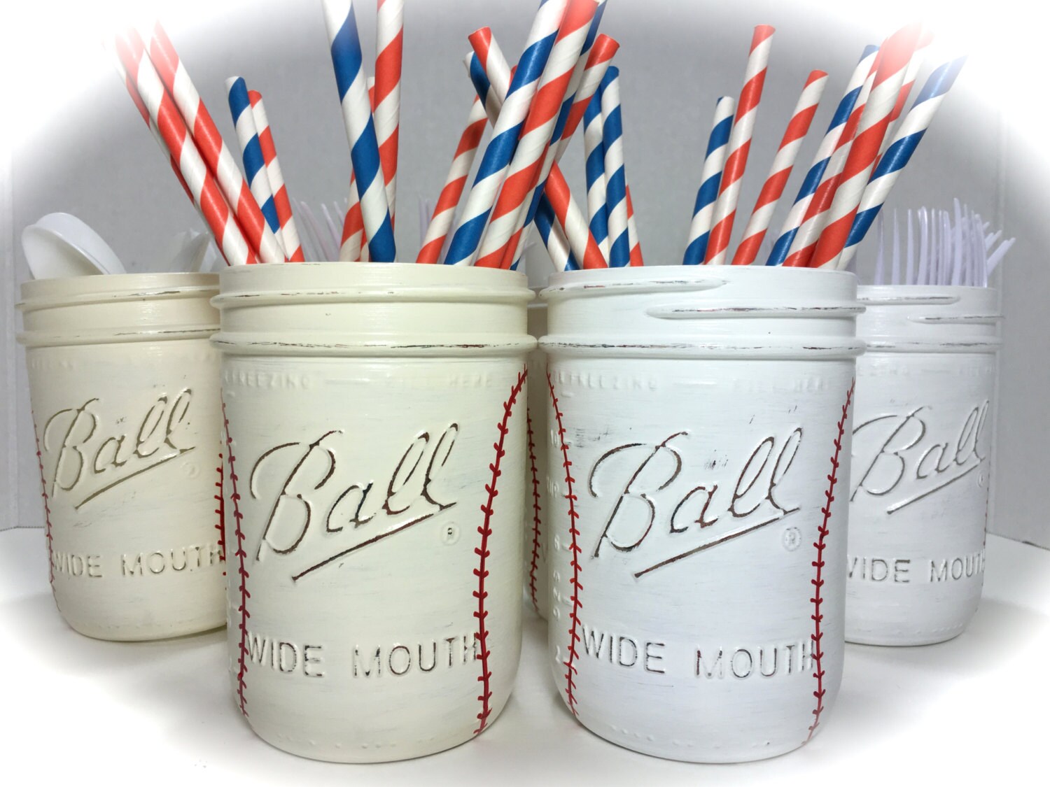 Hand Painted Baseball Birthday Decor. Baseball Mason Jars. Set