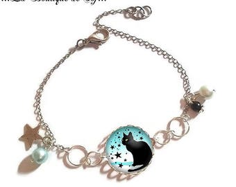 Bracelet fine silver with 18 mm cabochon * cat * (010118)