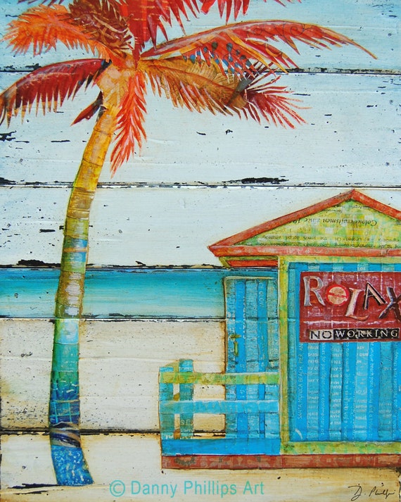 ART PRINT or CANVAS Palm Tree Beach shack surf Ocean Coastal