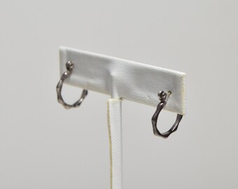 Vintage JC Signed Sterling Silver 925 Polygon Hoop Pierced Earrings